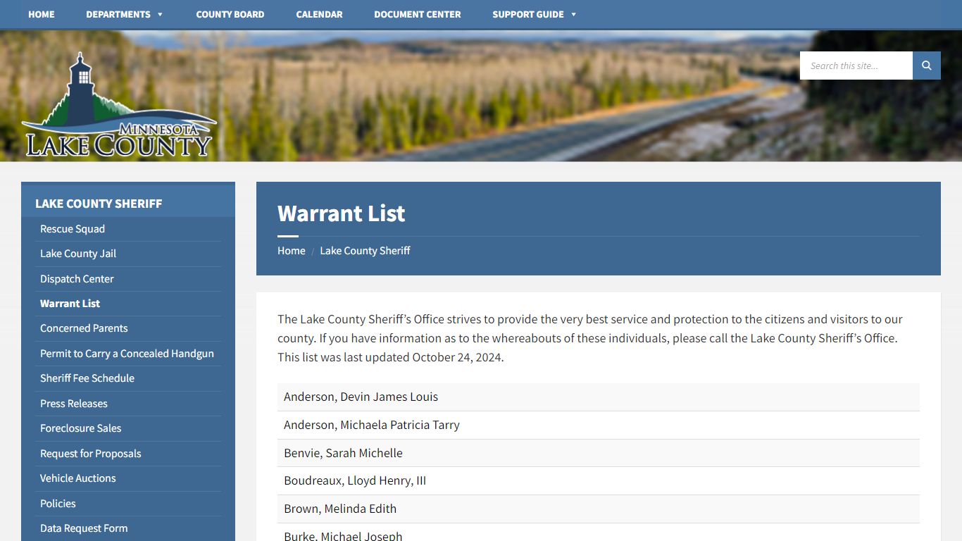 Warrant List – Lake County, MN